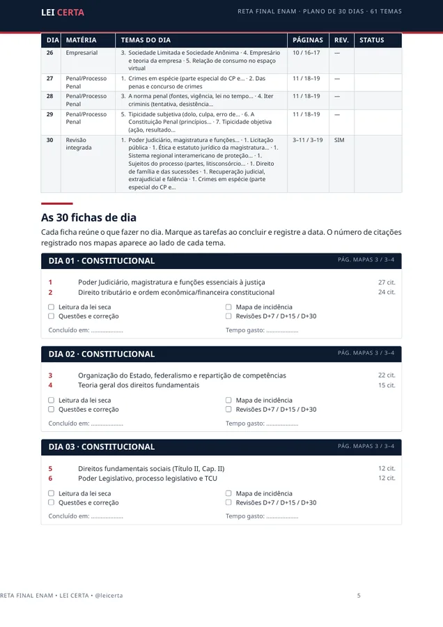 Planner de 30 dias do guia de execução